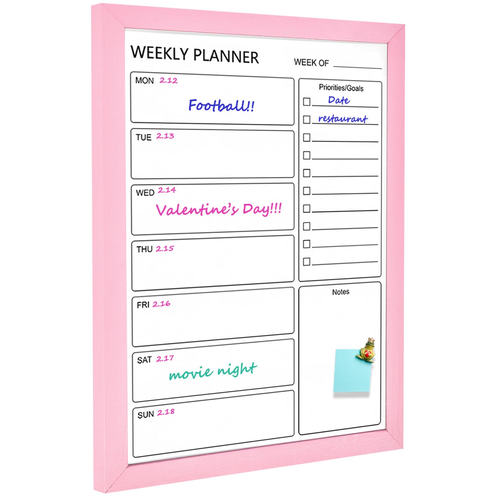 Dry Erase White Board Weekly Calendar Board, Magnetic Whiteboard for Wall,18“x24 Solid Wood Pink Framed Message Board, Planner Board for Office, Home, School?Weekly-BB-PK-4560?