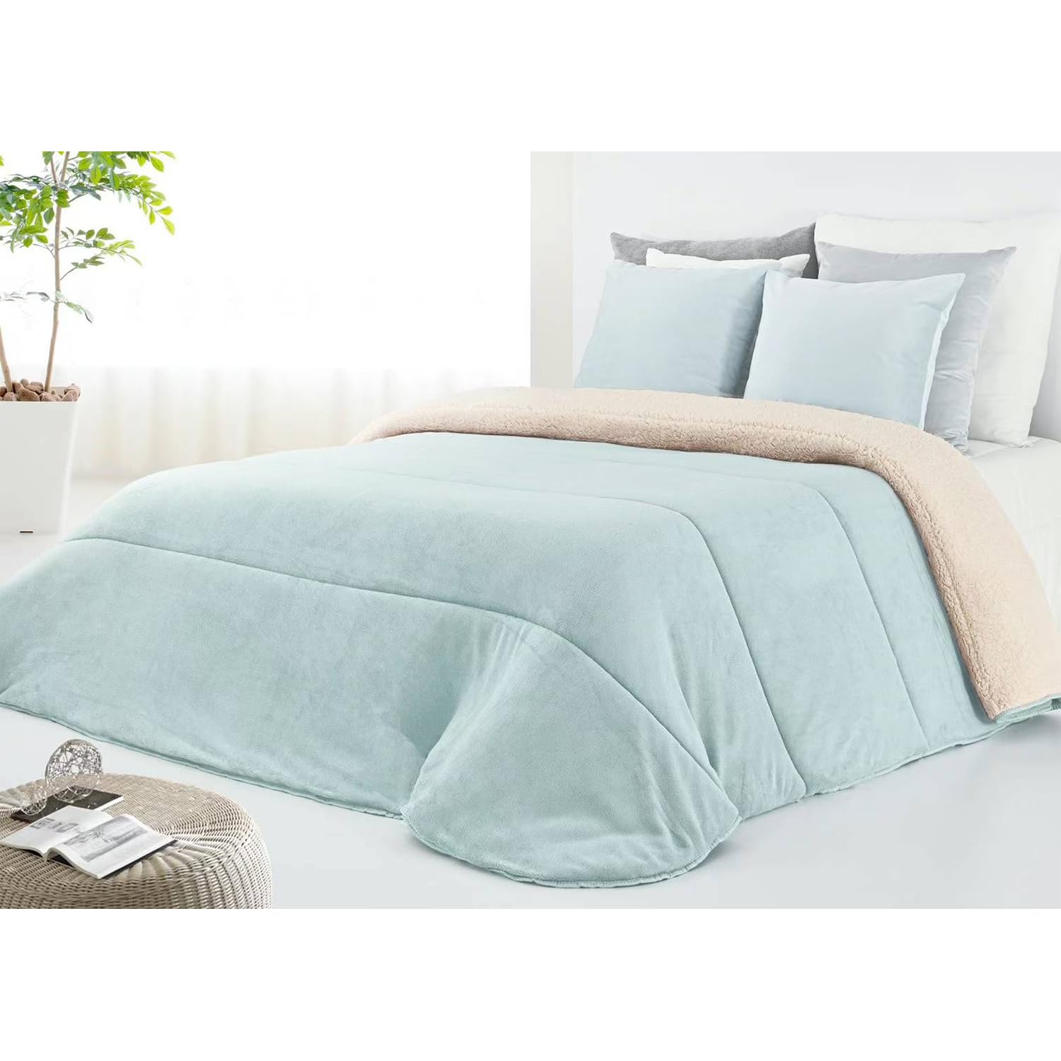 Edredón Nórdico Borrego, Edredon con Sherpa y Coralina, Ideal para Invierno, para Cama de 135cm y 150cm, Edredón Cama Matrimonio y Sofá para Invierno, Cálida y Suave, 240x250cm, Verde