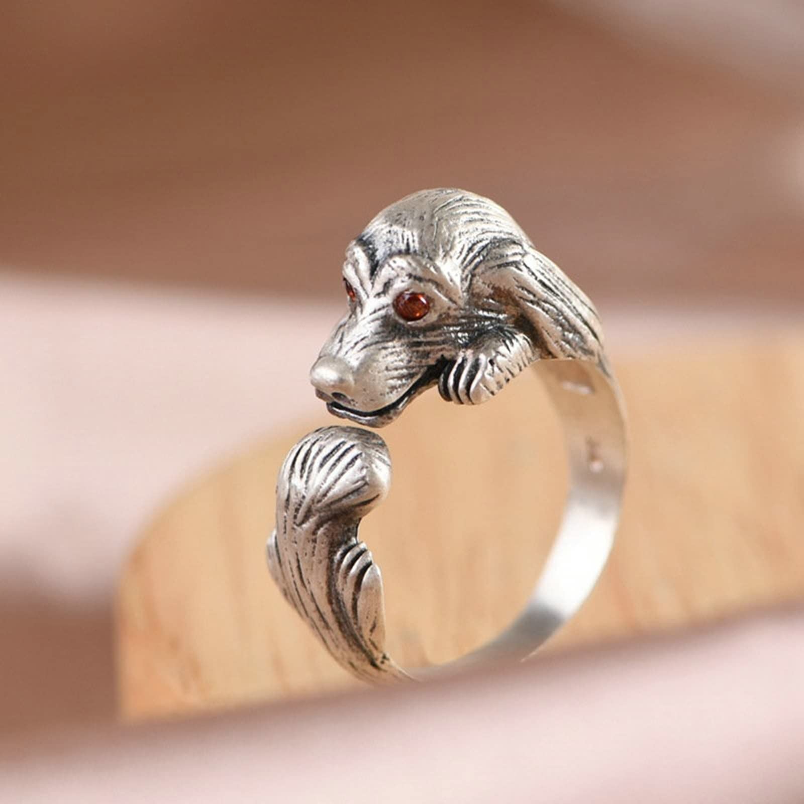 Beydodo Herren Ring Silber 990, Ringe Männer Gothic Hund mit Zirkonia Silber Ring Personalisiert Freundschaftsringe Einstellbar