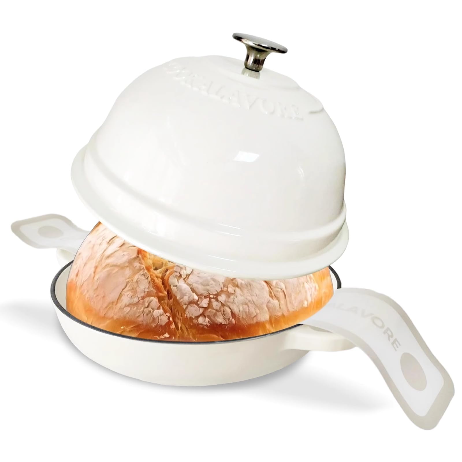Dutch Oven zum Brotbacken, Emaille-Brotofen für Sauerteig, 26,7 cm Brotofen mit Deckel, Brotformen für hausgemachtes Brot, weiße dicke Emaille-Brotpfanne mit Silikon-Backmatte und Rezept, Geschenke