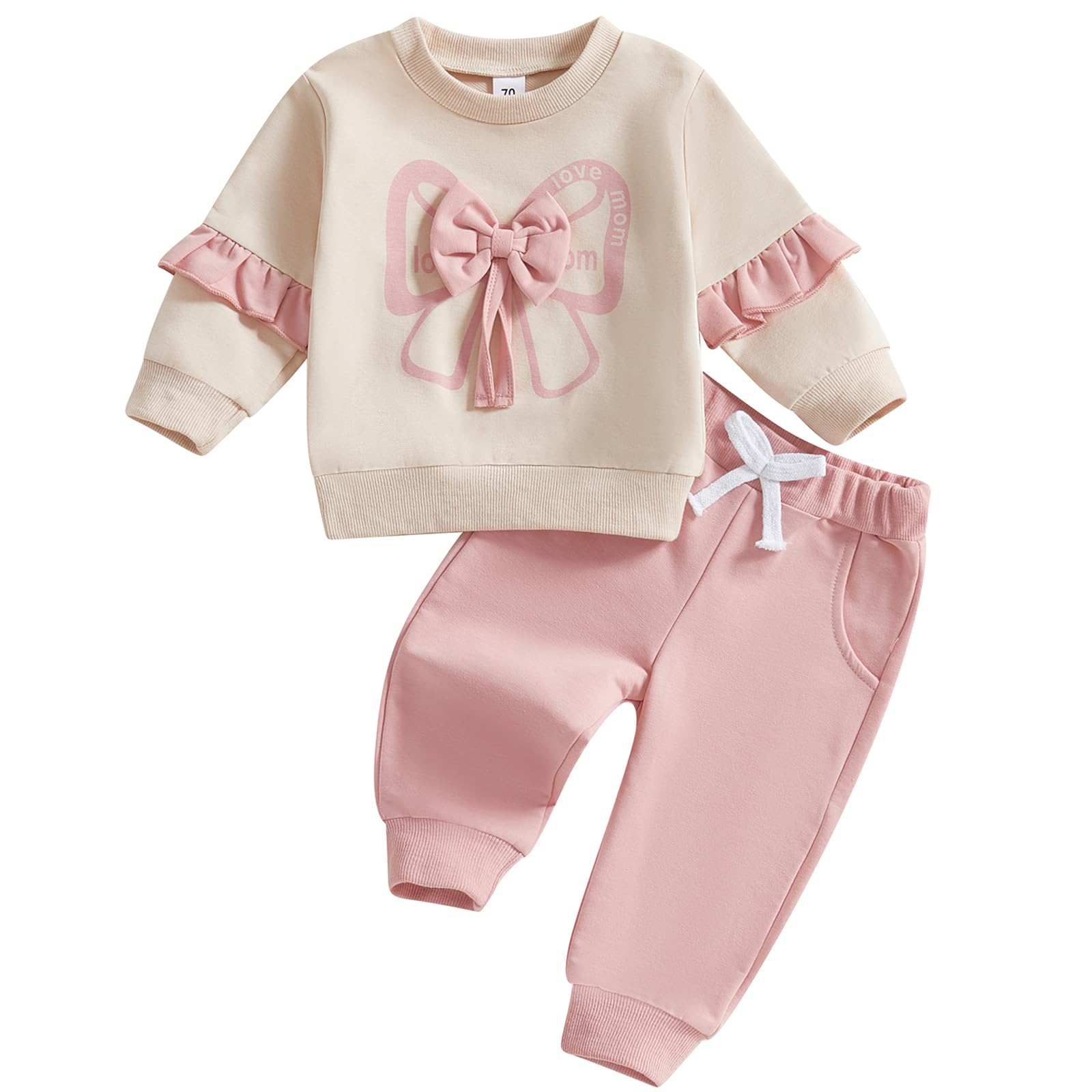 Toddler Baby Girl Clothes Bowknot Sweatshirt Outfits Fall Winter Long Sleeve Tops Pant Outfit Sweatsuit Set