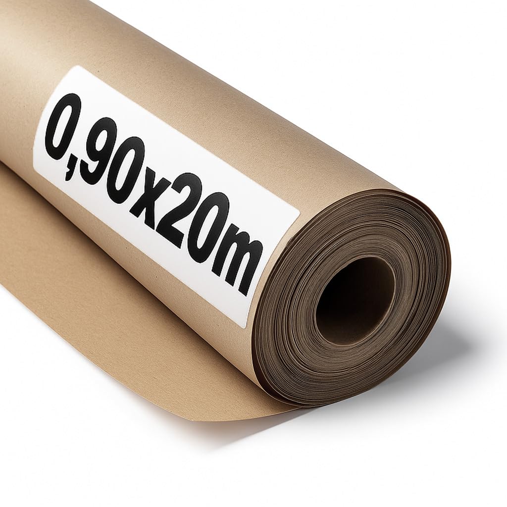 OFITURIA Naturbraunes Kraftpapier 70 g/m² – Rolle 0,90×20 m – Pack mit 3 Rollen – Recyclingpapier für Verpackungen, Basteln und Dekoration – Reißfest – Geeignet für Acryl- und Ölfarben