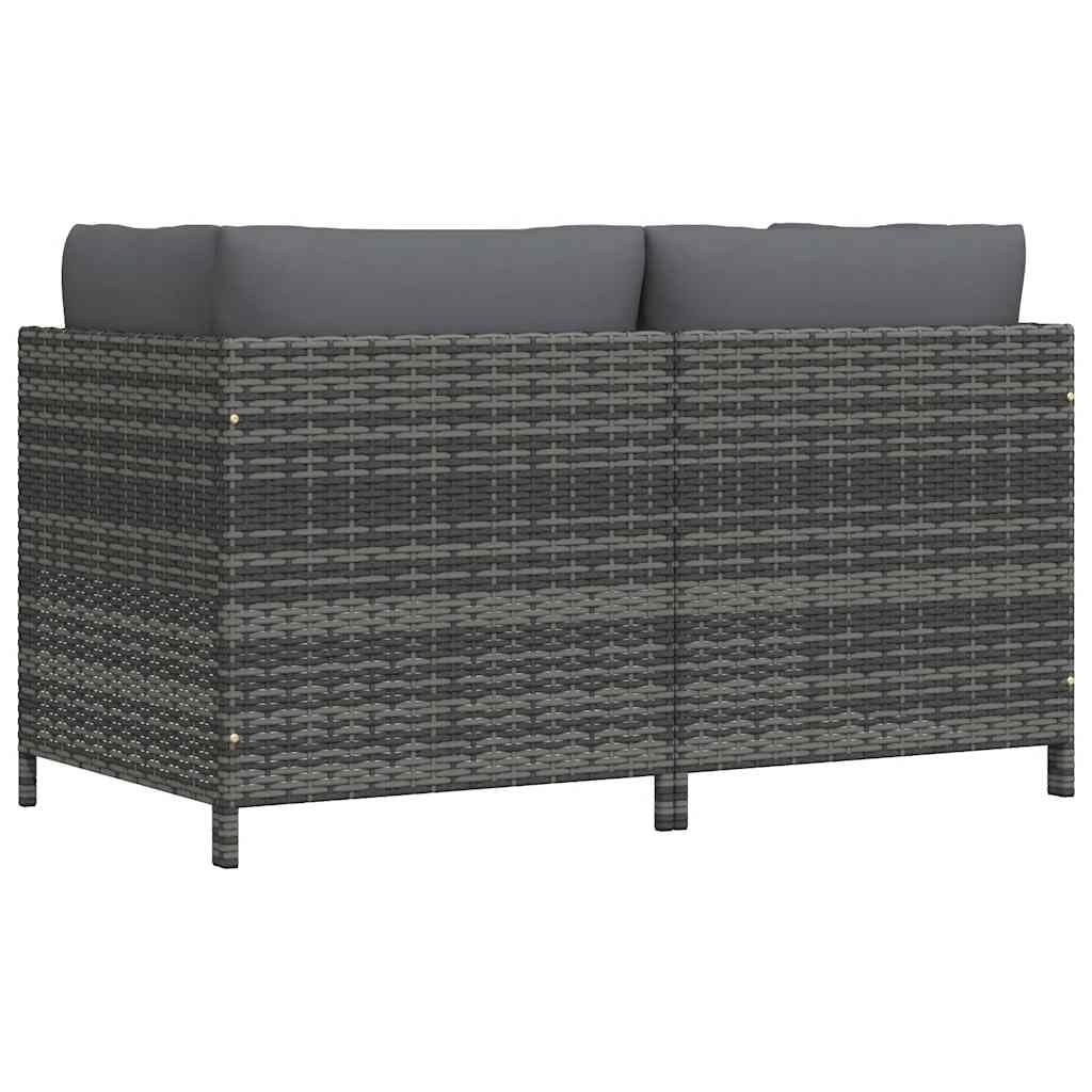 2-Sitzer-Gartensofa mit Polstern Grau Poly Rattan