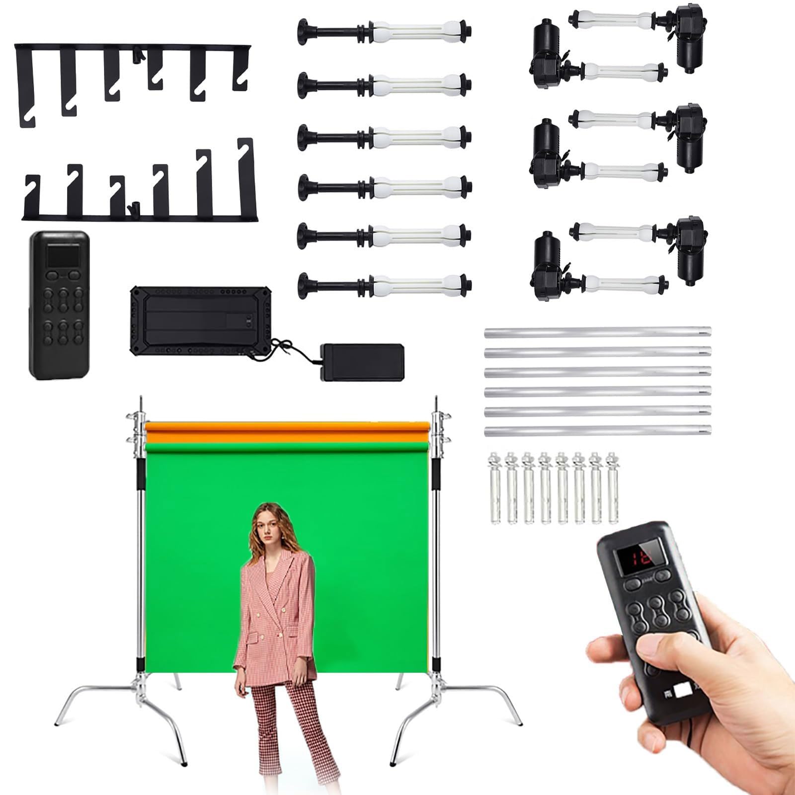 Sistema de soporte de telón de fondo motorizado con control remoto, capacidad de carga de 44 libras, para configuración de estudio fotográfico