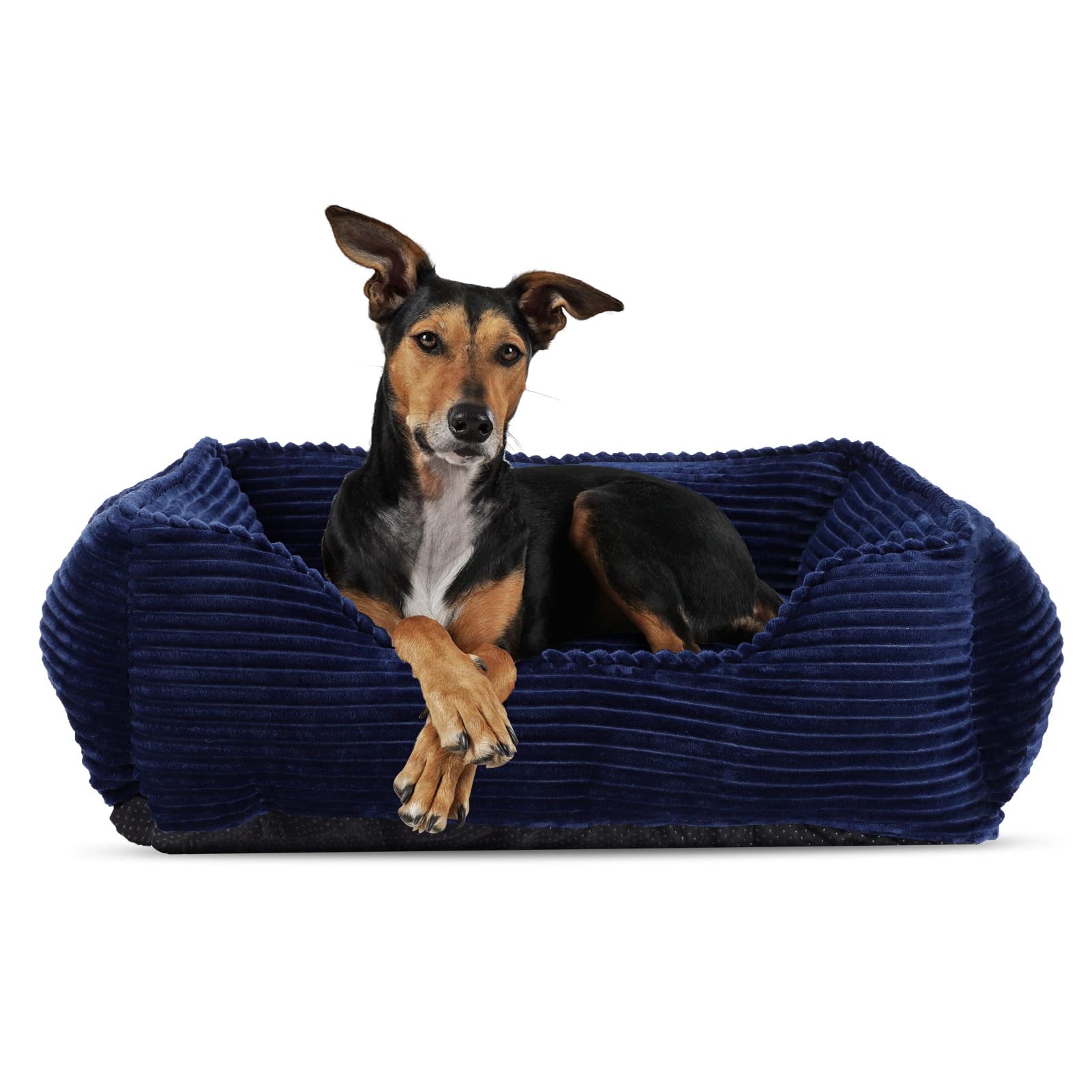Rectangle Dog Beds for Large Medium Small Dogs, Washable Puppy Bed, Orthopedic Dog Bed, Non-Slip Bottom Breathable Soft Puppy Bed,Calming Pet Cuddler Bed for Indoor (Navy Blue)…