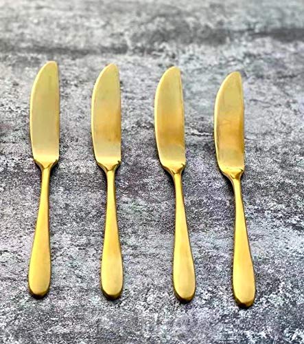 Pretty Home Matte Butter Knife Cheese Spreader 4 Pieces- Set, Strong and Heavy, Food Safety Material Stainless Steel SUS 304# (S.S18/10) Pate Knife for Breakfast (Matte Gold)
