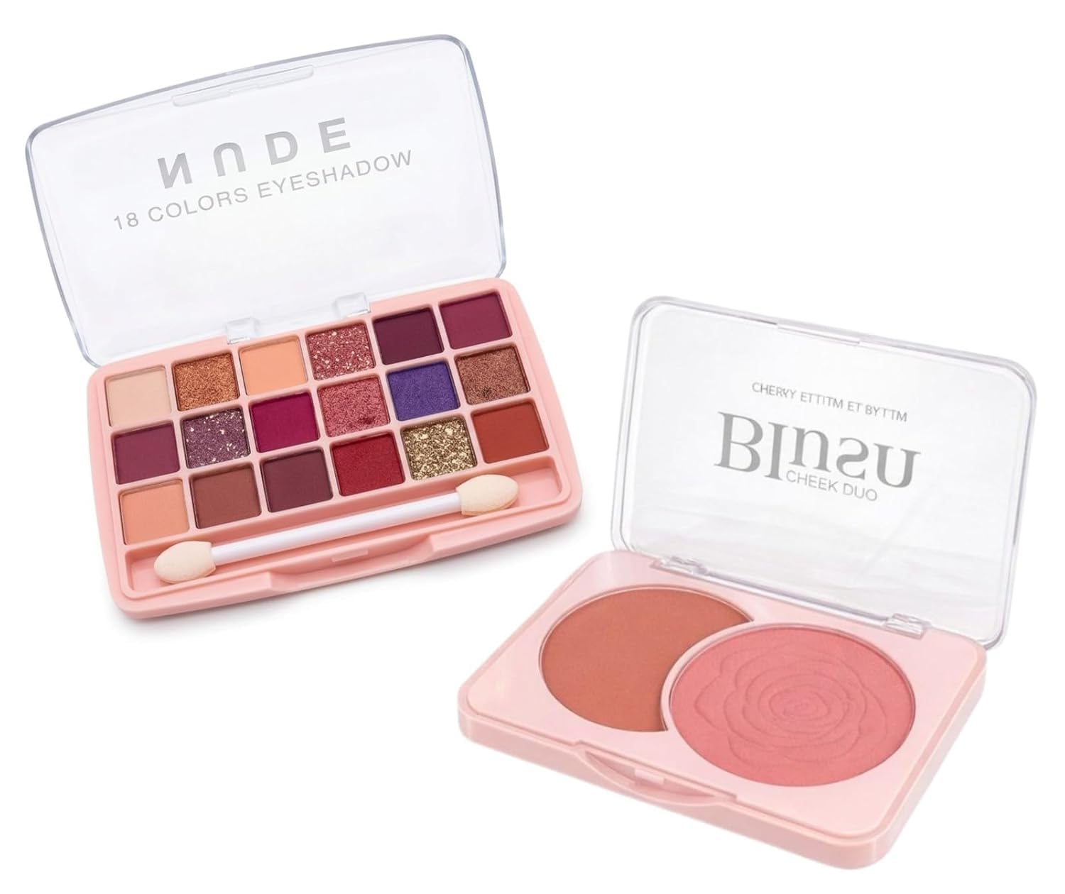 2-Piece Makeup Palette Combo – 18-Color Nude Eyeshadow Palette (Mattes, Shimmers & Glitters) and Dual-Color Cheek Blusher Palette (Rose-Embossed & Matte Peach) – Complete Festive Artistry Kit-image-11