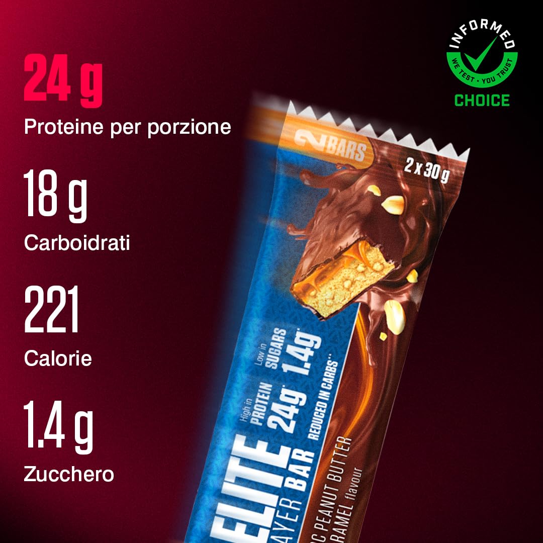 Dymatize Elite Layer Bar Peanut Butter & Caramel 18x(2x30g) - Barretta ad alto contenuto proteico e a basso di zuccheri
