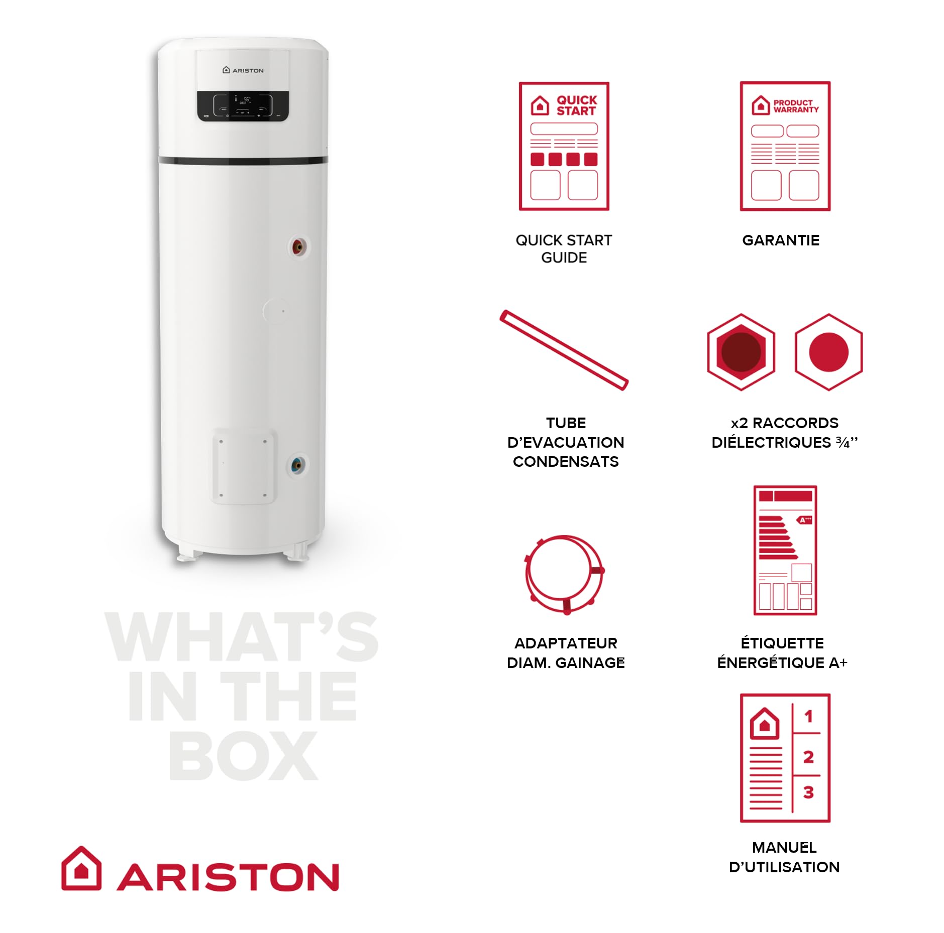 Ariston NUOS PLUS S2 WIFI 250L, Chauffe-eau Thermodynamique Gainable A+, 80% d'Économie, COP 3.54 à 7°C, ACI Cuve Titane, Made in France