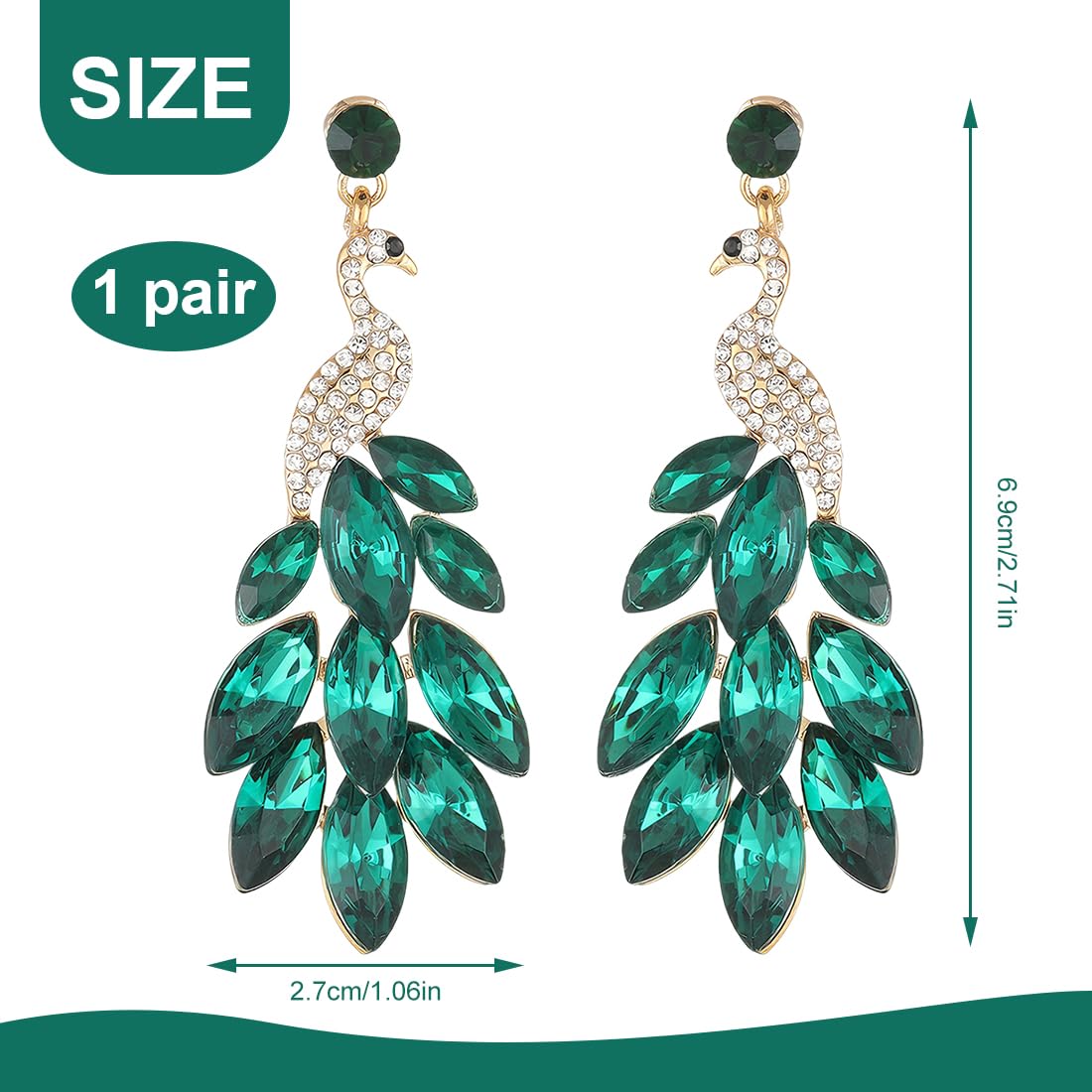 1 par de pendientes de mujer con borlas Pendientes de pavo real de cristal Boho con cuentas en cascada Aretes de gota con flecos, verde