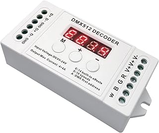 GIDEALED 4 Channel DMX Decoder, RGBW DMX512 Decoder with Digital Display, Mini DMX512 Dimmer Driver PWM 16A LED Controller for RGB RGBW LED Strip DC9-24V