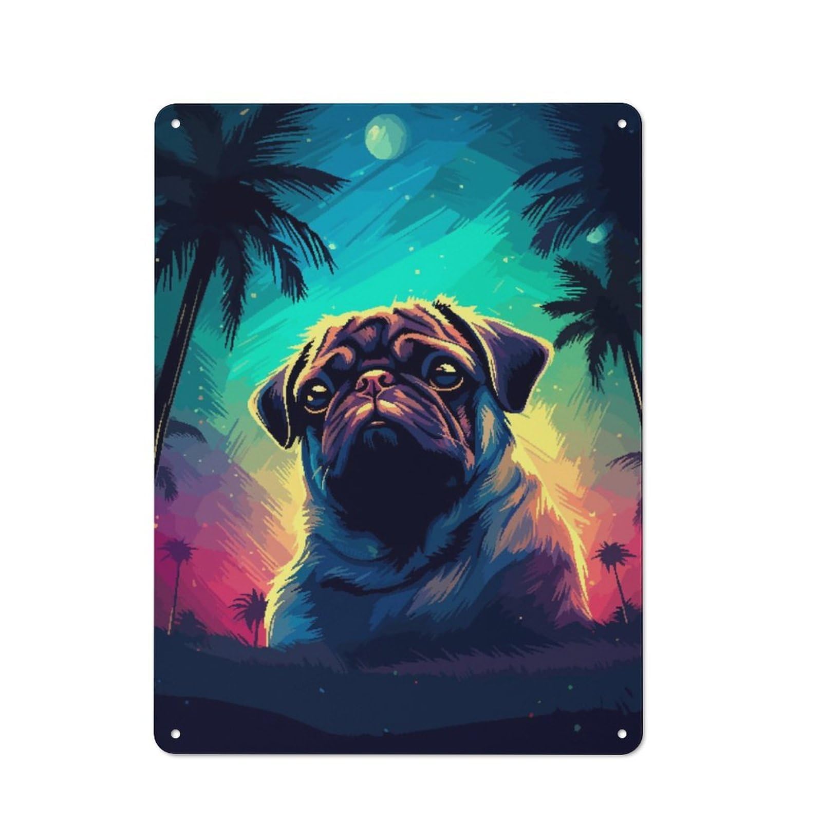 Junmoney Vaporwave Pug Pixel Art Vintage Metal Plaque 40X30cm For Workshop Wall, For Kitchen And Home Bar Decor, For Home Office And Studio Walls