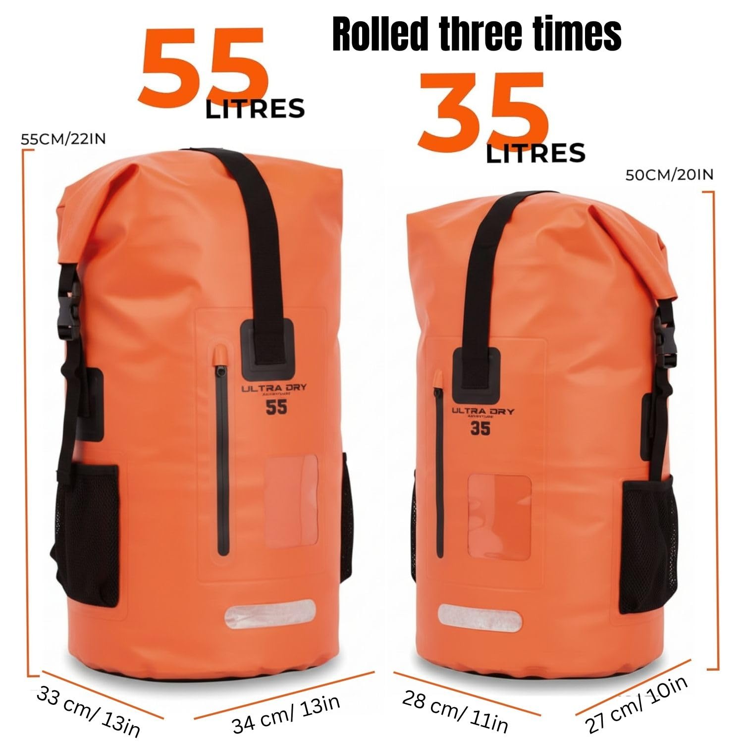 Ultra Dry Adventurer Mochila Impermeable 35 L y 55 L, con Bolsa Seca para teléfono, navegación/Kayak/Senderismo/Canoa/Pesca/Rafting/natación/Camping
