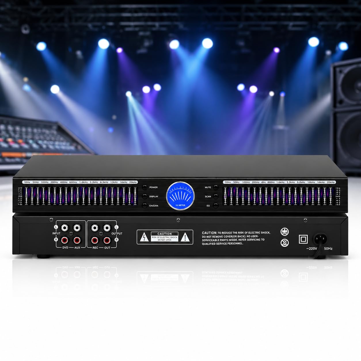 TsoLay 22-band Audio Equalizer, Stereo Graphic Equalizer With Led Spectrum Analyzer, 10 Preset Effects, Auto Noise Reduction, Dual Channel Rack Mount Eq For Home Audio, Studio, Live Sound