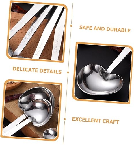 Miniatura 8 de 2 juegos de cucharas y tazas de medición de acero inoxidable en forma de corazón para hornear y cocinar herramientas de medición de cocina para