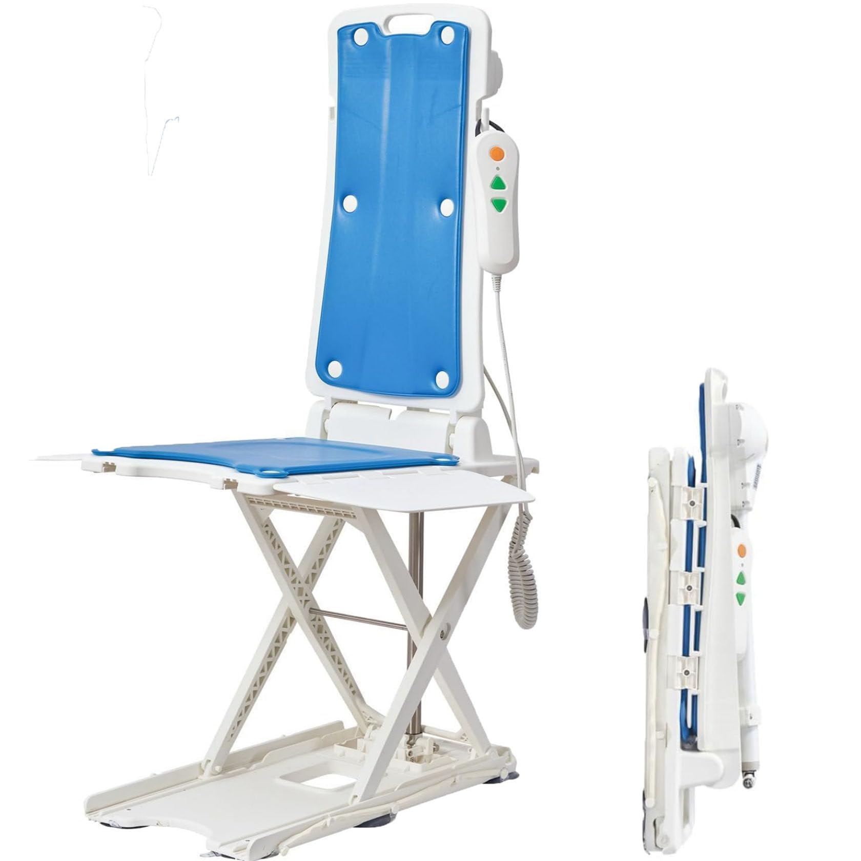 Elektryczny podnośnik krzesełkowy dla seniorów, składana i bezprzewodowa, ładowalna konstrukcja, nośność 140 kg, pilot zdalnego sterowania, regulacja wysokości 5,8 cm - 48 cm