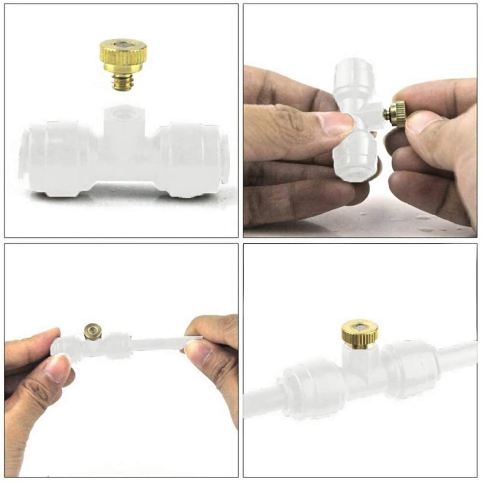 Dysza zraszająca z regulacją, rozpylająca, mosiężna, 50 sztuk, dysze zraszające z mosiądzu, trójniki 1/4'' Slip-Lock, 0,1-0,8 mm, chłodzenie tarasu na zewnątrz (0,6 mm)