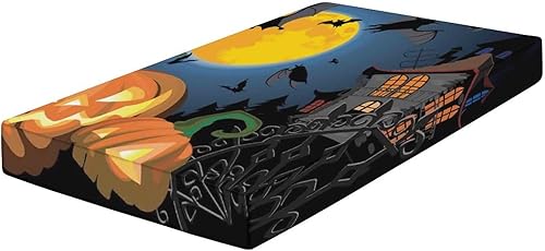 Miniatura 3 de Sábana decorativa para cuna, de microfibra suave y sedosa para Halloween, para bebé, 28 x 52 x 9 pulgadas, diseño gótico de Halloween, casa