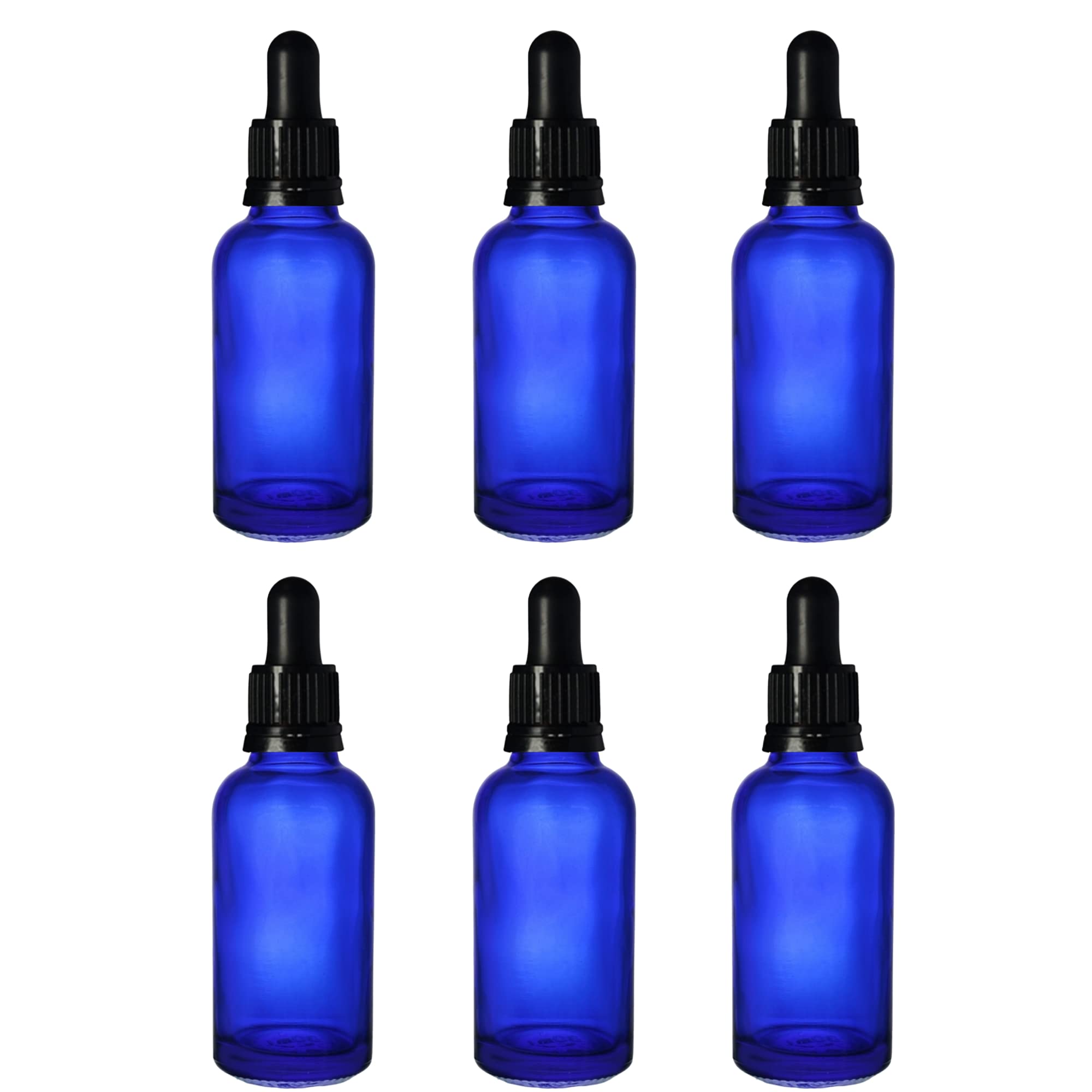 Devinez (Pack of 6 Multipurpose Refillable Blue Color Round Glass Bottle, 30 ml with Black Glass Dropper for Cosmetics, Serum, Essential Oils, Blends, Skin Care, Travel, Toners & DIY