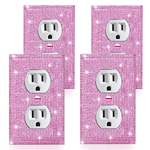Image of 4 Pcs Shiny Silver Pink Wall Plate Cover Decorative Light Switch Cover Single Toggle Rhinestones Outlet Cover