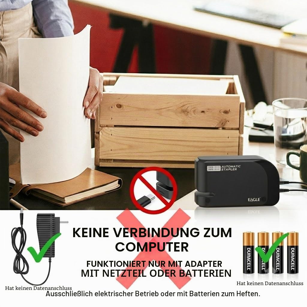 Eagle Elektrische stapler-heavy Pflicht Automatische Hefter, 20 Blatt Kapazität, Akku oder AC Powered, Schwarz (EURO-Adapter)