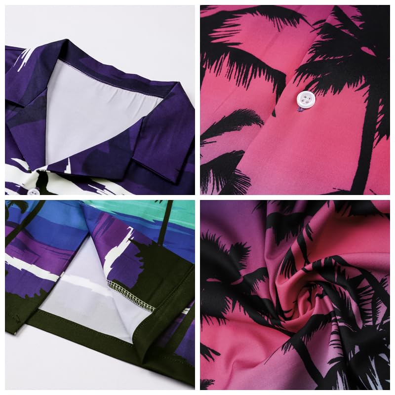 Image of Cromoncent Boy and Men Hawaiian Outfits Short Sleeve Shirts and Shorts Hawaiian Suits Beach Tropical 2 Pcs Vacation Sets