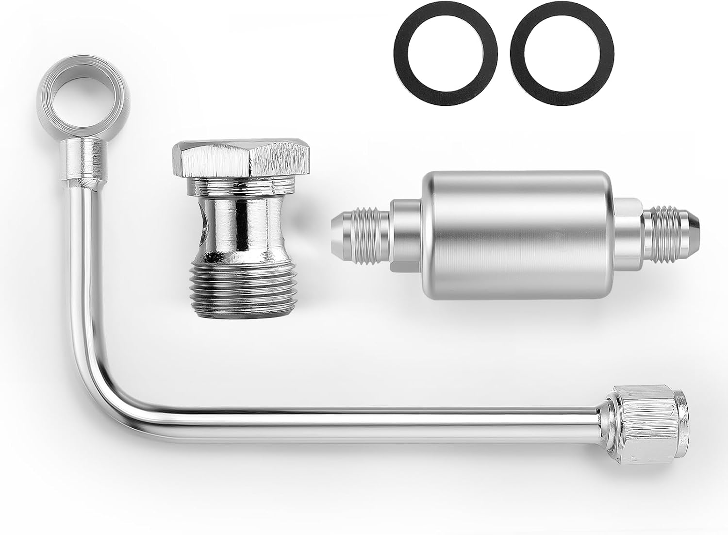 8131 Chrome Steel Fuel Line Kit & Polished Aluminium Fuel Filter w/6 AN male inlet