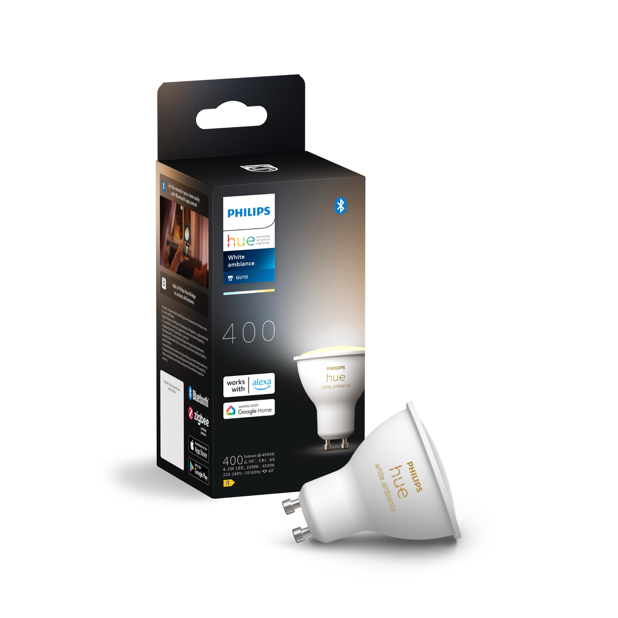 Philips Hue Kit de démarrage - GU10 - avec 6 Spots - Lumière blanche chaude à froide - Comprend 1 Hue Bridge - Hue White Ambiance