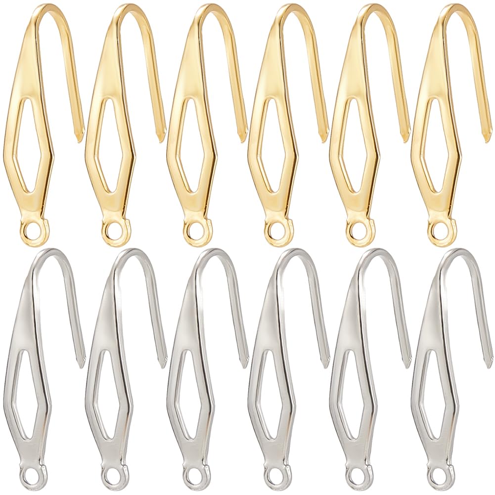 SUNNYCLUE 1 Box 80Pcs French Hook Ear Wires Stainless Steel Earring Hooks Metal 18K Gold Plated Silver Wide Fishing Earrings Wire Hook with Vertical Loop for Jewellery Making Findings DIY Crafts Women