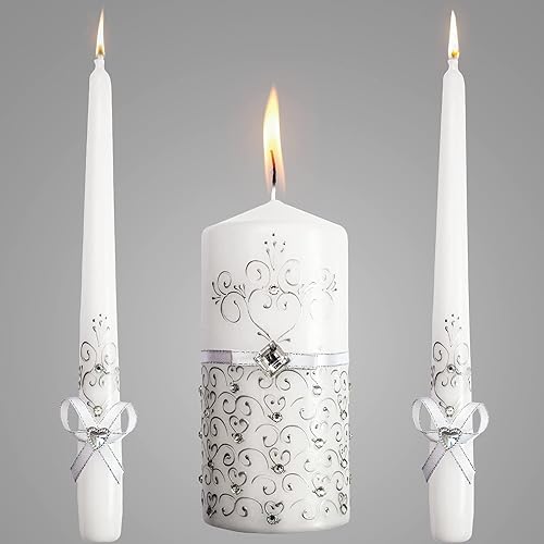 Unity - Juego de velas para ceremonia de boda, 3 piezas de pilar de 6 pulgadas y 2 velas cónicas de 10 pulgadas, velas decorativas de boda, velas