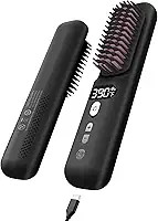 Escova alisadora de cabelo sem fio – Alisador de cabelo portátil para viagens, escova de alisamento sem fio com tela de LED para mulheres, mini escova quente com 9 temperaturas ajustáveis