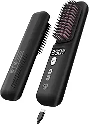 Escova alisadora de cabelo sem fio – Alisador de cabelo portátil para viagens, escova de alisamento sem fio com tela de LED para mulheres, mini escova quente com 9 temperaturas ajustáveis