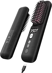 Escova alisadora de cabelo sem fio – Alisador de cabelo portátil para viagens, escova de alisamento sem fio com tela de LED para mulheres, mini escova quente com 9 temperaturas ajustáveis
