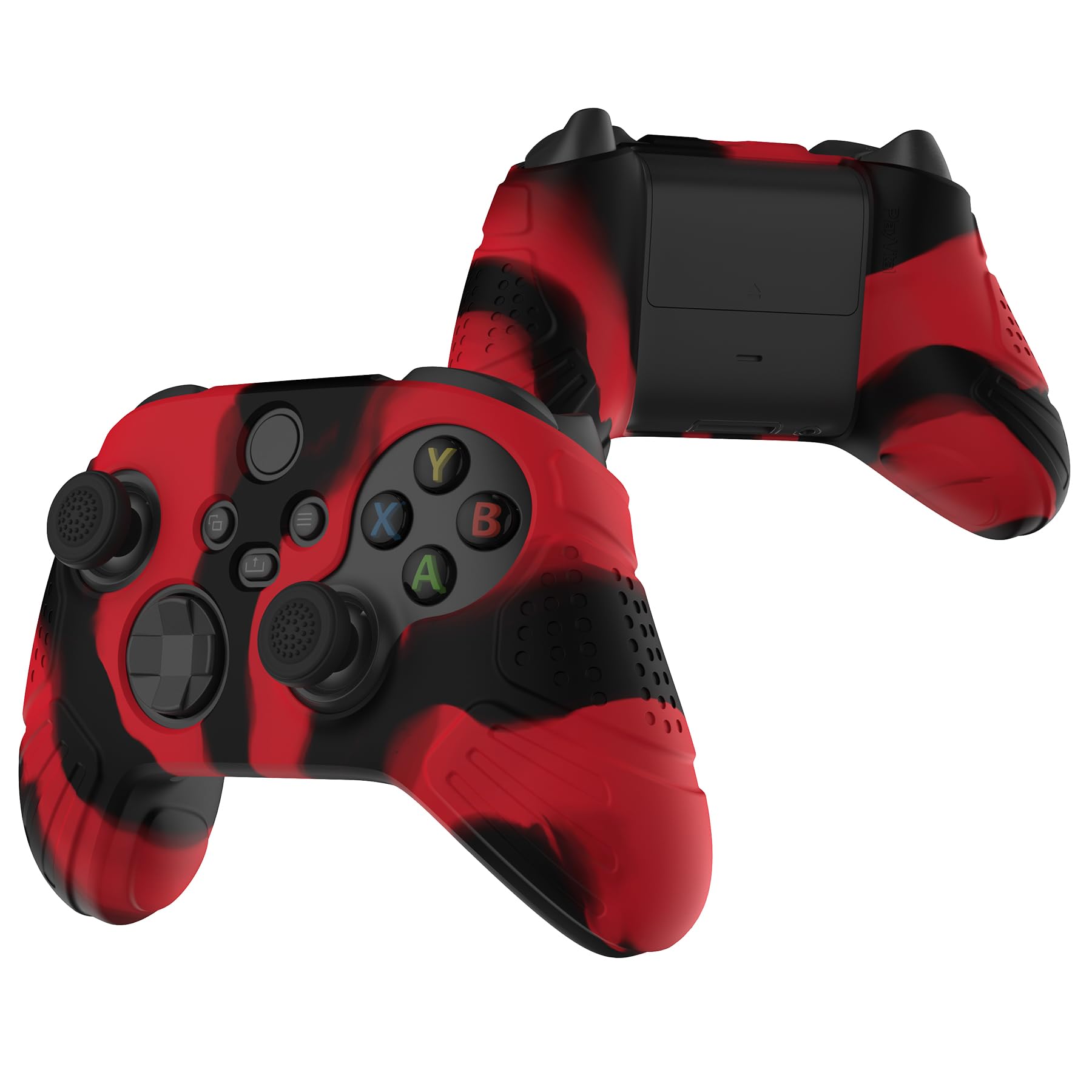 eXtremeRate PlayVital Funda de Silicona para Xbox Series X/S - Protector Antideslizante de Tacto Suave con 2 Tapas de Joystick, Material Duradero, Protección Completa - Edición Guardian (Rojo Negro)