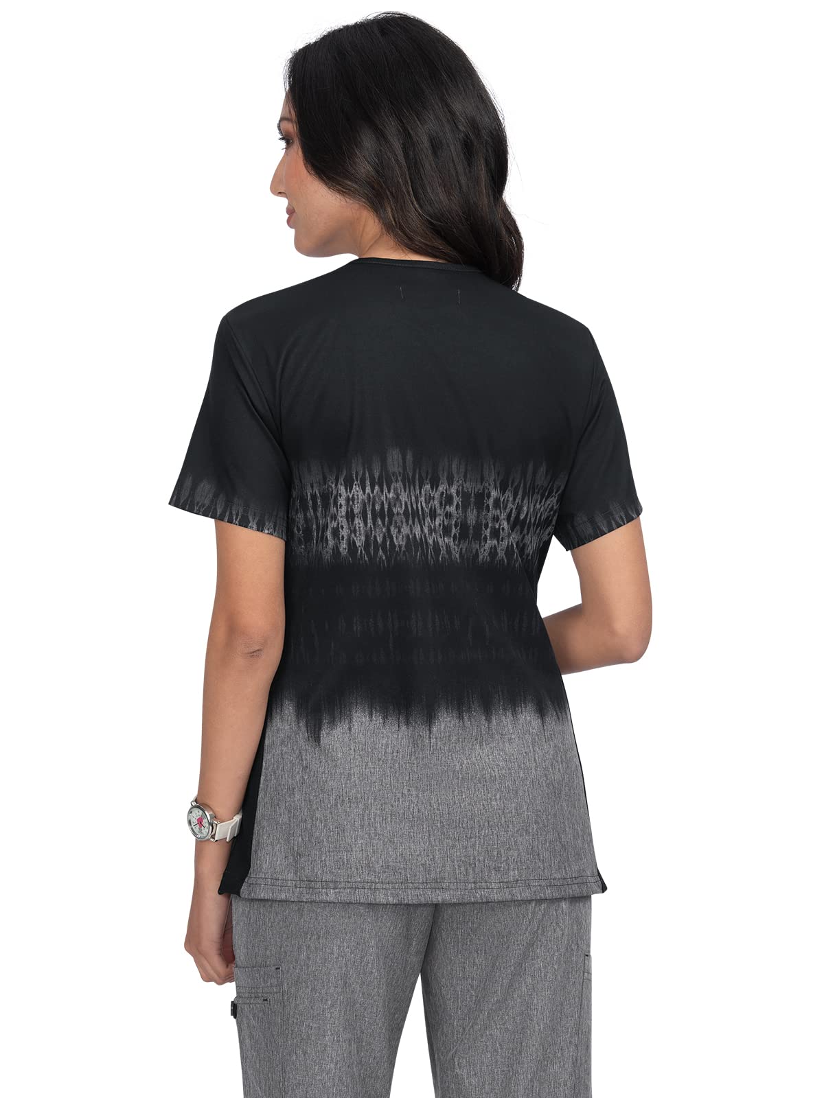 KOI Basics Women's 1031PR Cali Scrub Top (Tie Dye Black Heather Grey, Medium)