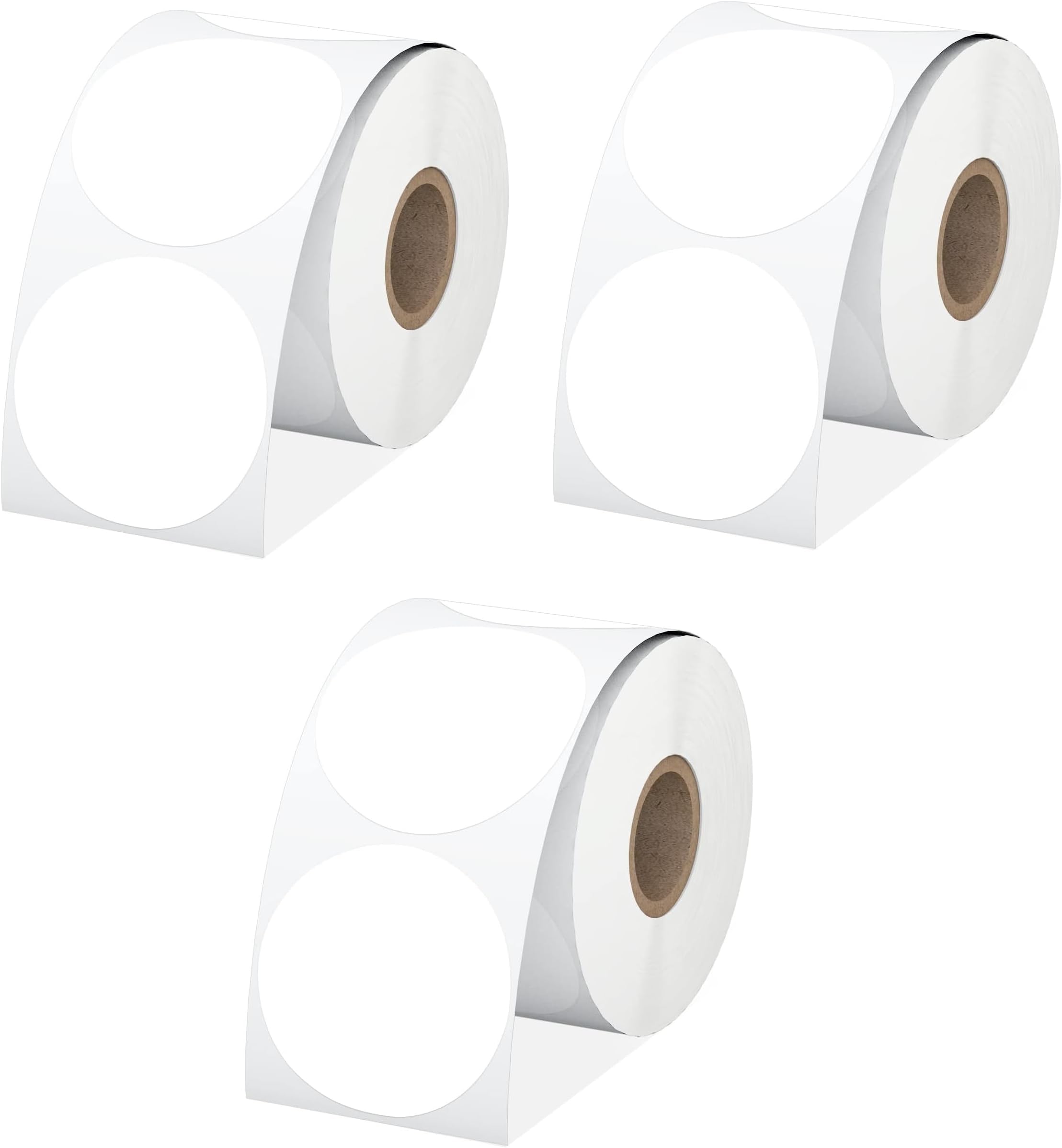 True-Ally 2" White Circle Direct Thermal Labels, Self-Adhesive 50mm Round Direct Thermal Stickers, Multi-Purpose Roll Sticker Labels for DIY Logo Brand Design, QR Code, Name Tag (Pack of 3)
