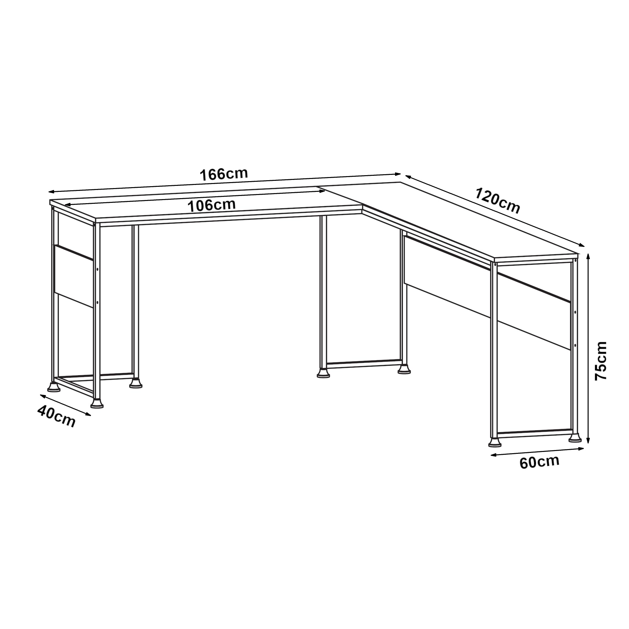 [en.casa] Mesa Escritorio en Forma de L Karlstang Escritorio Esquinero con Amplio Tablero Despacho Oficina Estudio Acero 166 x 120 x 75 cm - Gris Claro