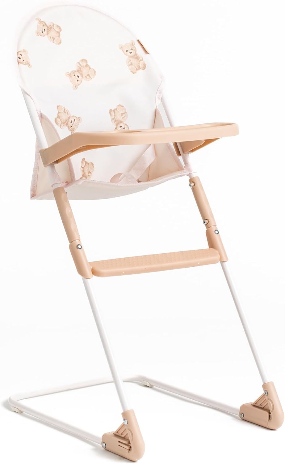 Roma Prams: Teddy Doll Highchair - Beige-Cream-Bear, Feeding Tray, Fabric Seat, Accessory for Dolls Up to 16.5", Easy Storage, Roleplay Toy, Kids 3+