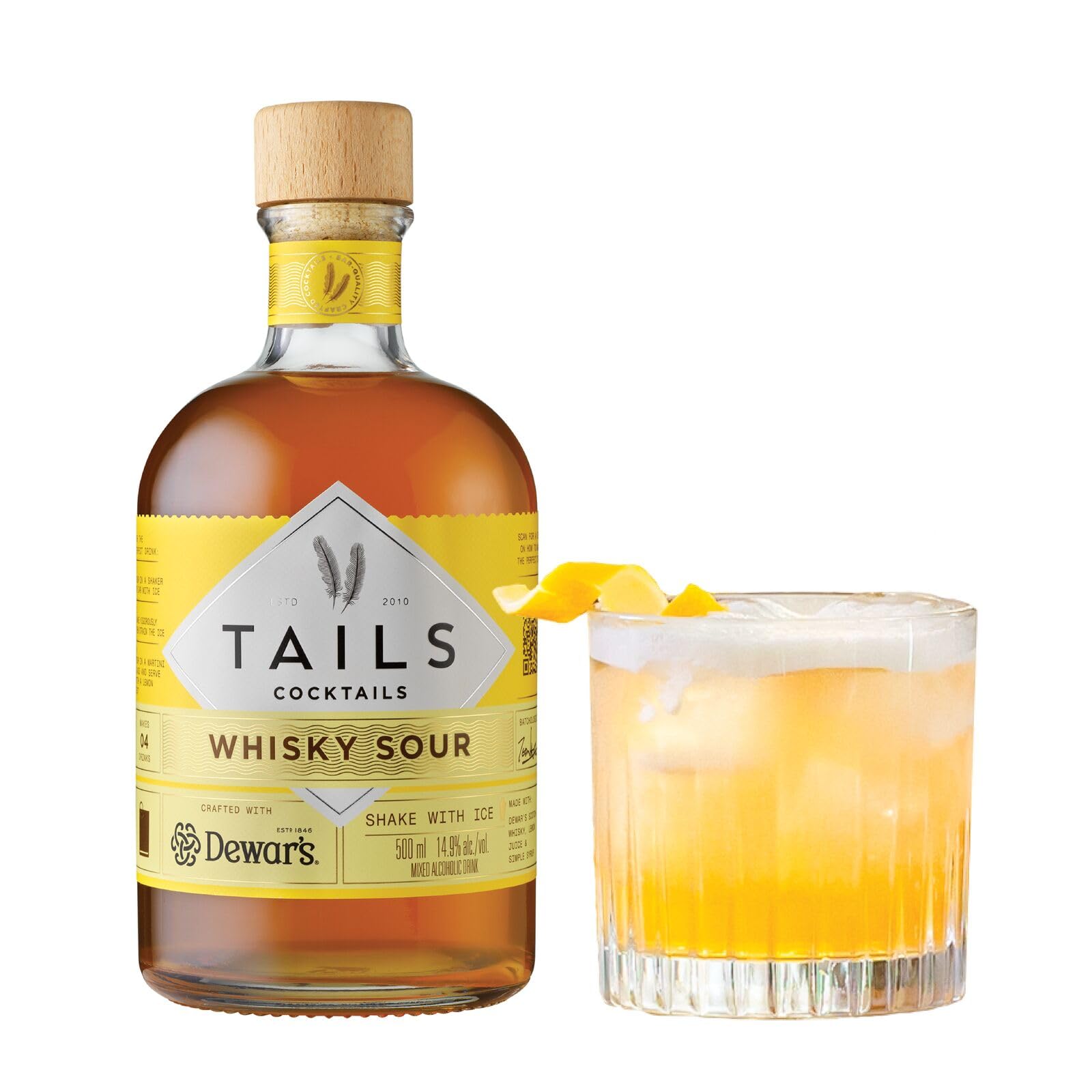 TAILS Cocktails Cóctel Whisky Sour, Cóctel con Whisky Listo para tomar, 14,9% ABV, 50cl / 500ml