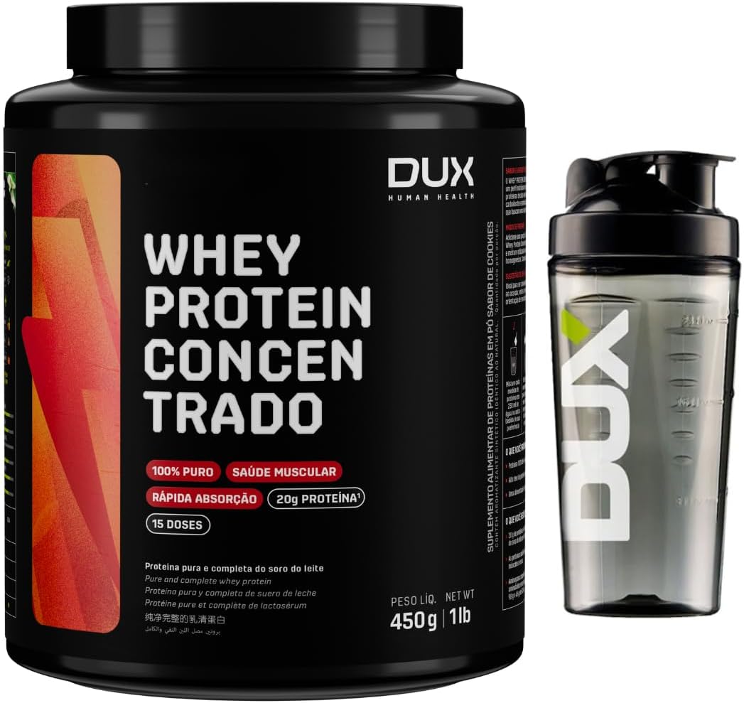 Whey Protein Concentrado Dux - 450g - Sabor Chocolate + Coqueteleira Oficial