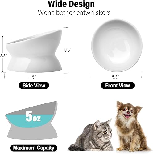 Miniatura 2 de Cuencos elevados de cerámica para gatos, platos inclinados para alimentos o agua, cuenco elevado de porcelana para mascotas, protege la columna