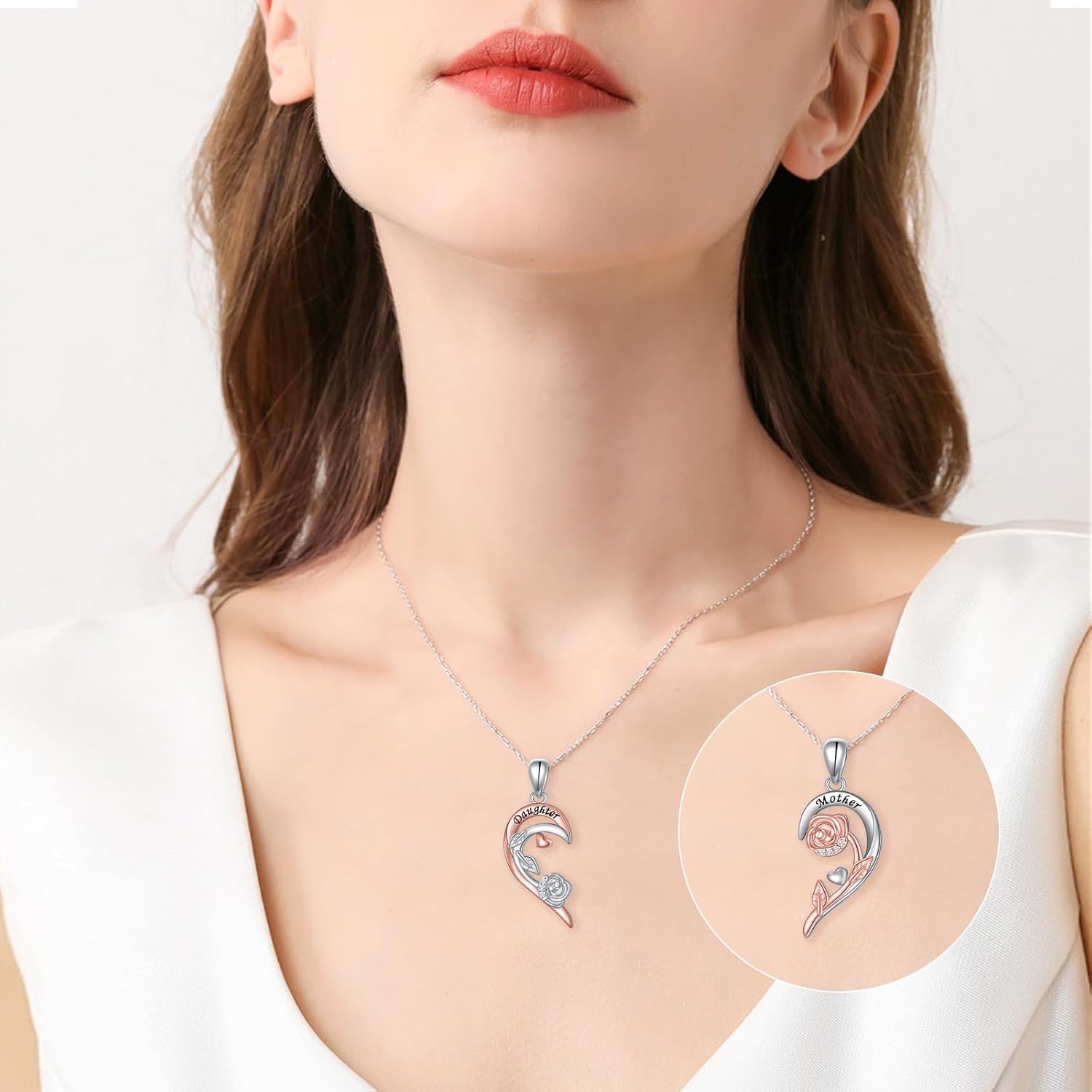 HOOHWE 925 Sterling Silver Matching Heart Necklaces for 2 Mother Daughter Sisters Best Friends Jewelry Gifts - Image 7