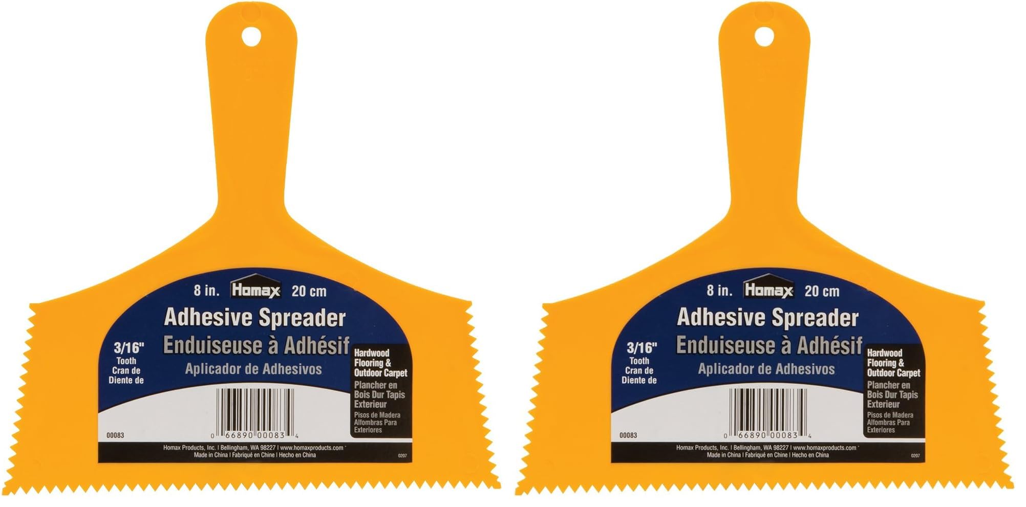 Homax Adhesive Spreader, 8", 3/16" Tooth, Hardwood Flooring Spreader,Orange (Pack of 2)