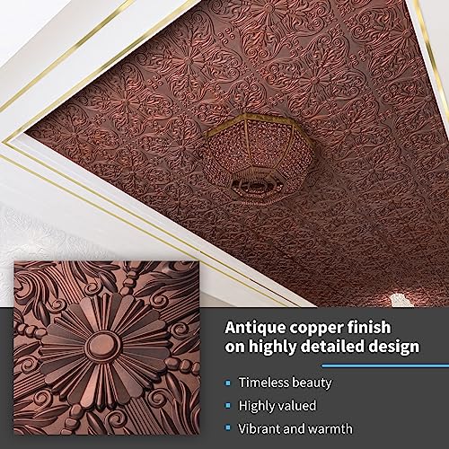Image of Art3d Spanish Floral Drop Ceiling Tiles, 2 x 2 ft, 12-Pack, Antique Copper