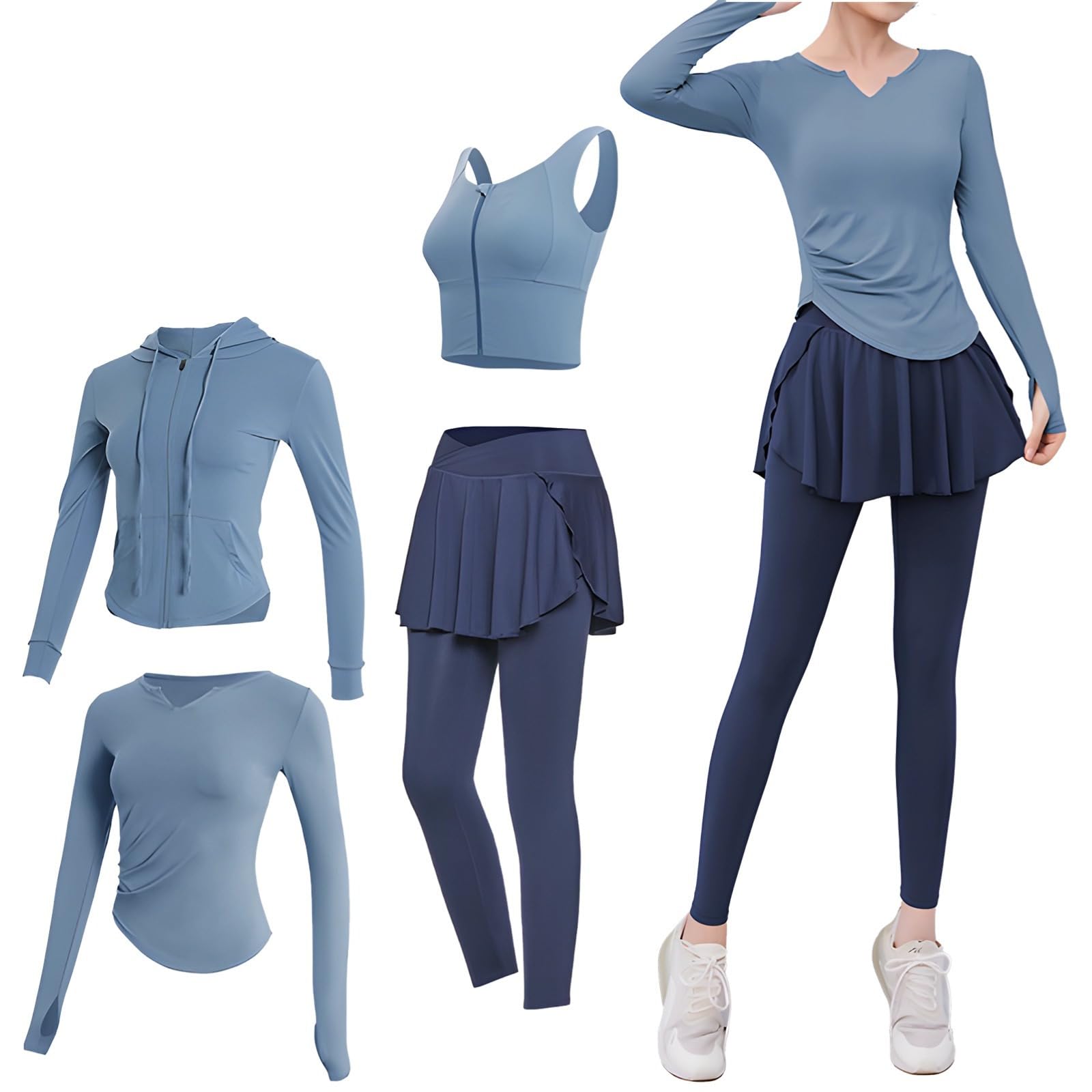 Womens Pilates 4-Piece Activewear Set Xxl Size 135-150 Lb Includes Jacket Bra Long Sleeve Top Breathable Fabric