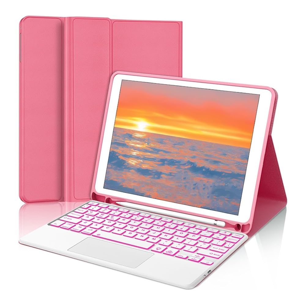 XYAL Covers e Custodie, Tastiera Touch retroilluminata, Custodia in Pelle PU+TPU Compatibile con iPad 10.2 Pollici 7/8/9a Generazione(Red+Keyboard)