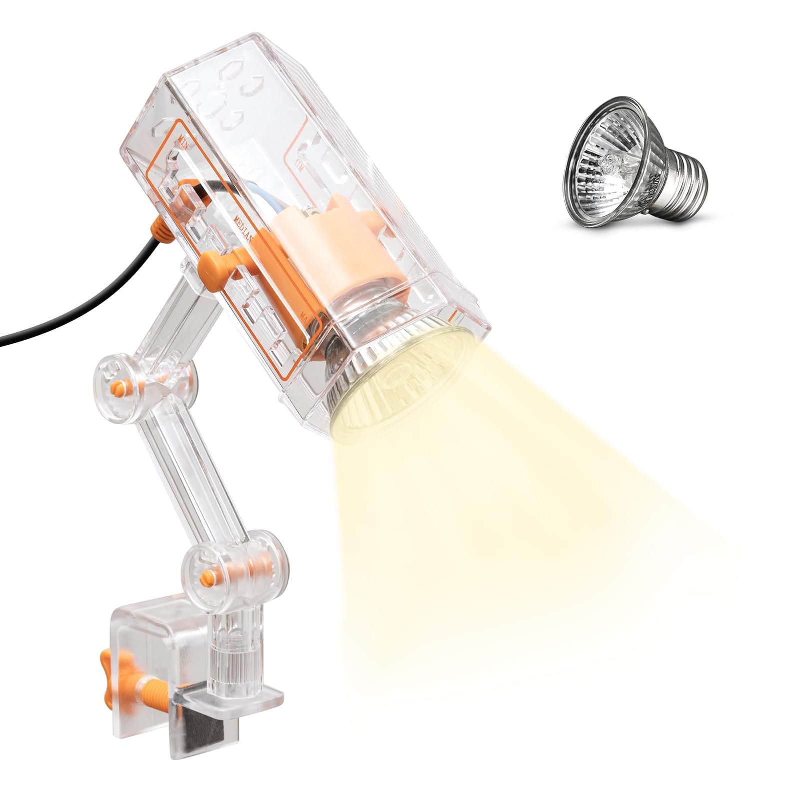 Adjustable Reptile Light Fixture Heat Combo Lamp 360-degree Rotatable Arm Brightness Sunlight Simulation Uva Uvb Turtle Basking Transparent 25w