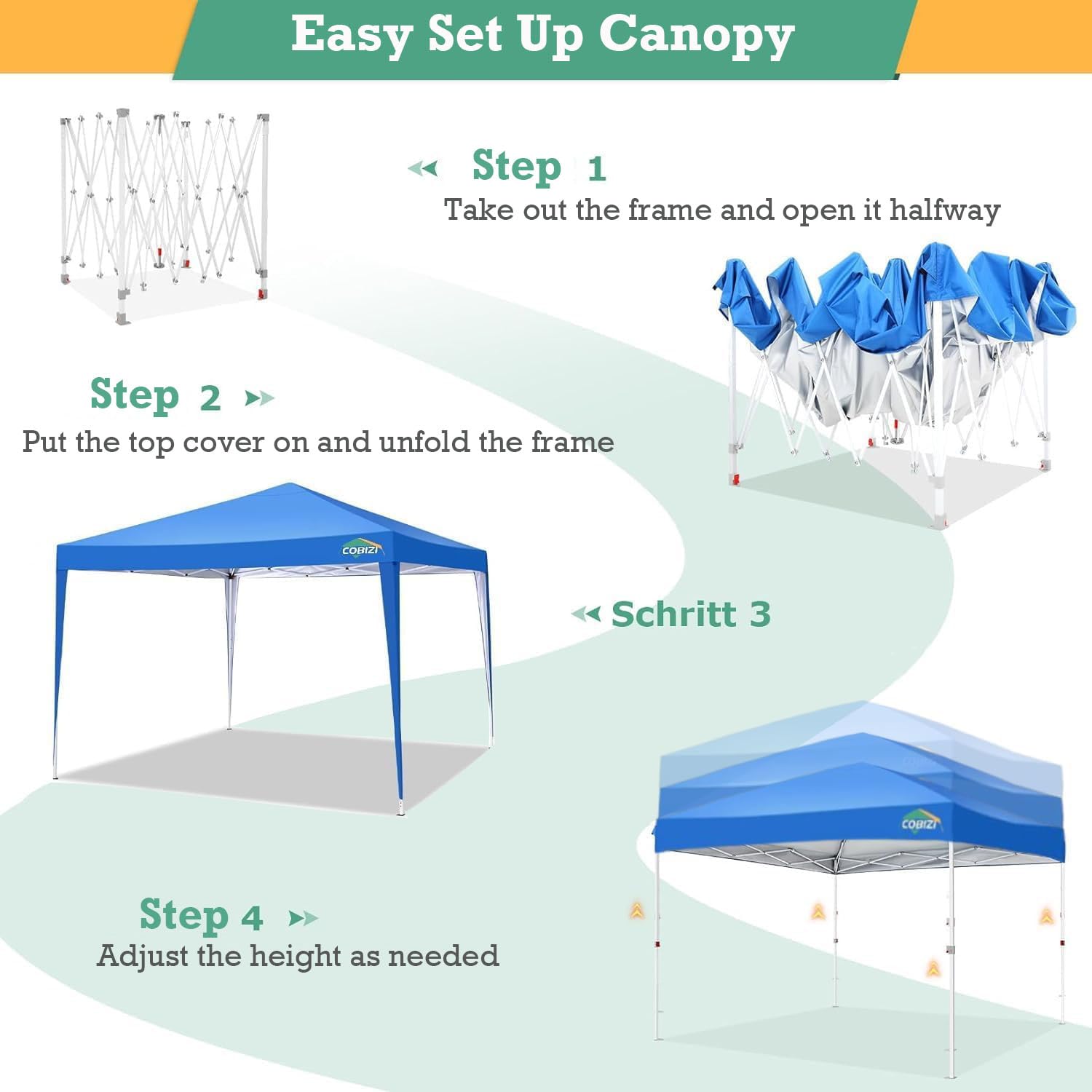 COBIZI Faltbarer Pavillon 3x3 M Mit 4 Seitenwänden - UV-Schutz 50+, Wasserdicht, Für Garten, Camping & Strand (Grün)