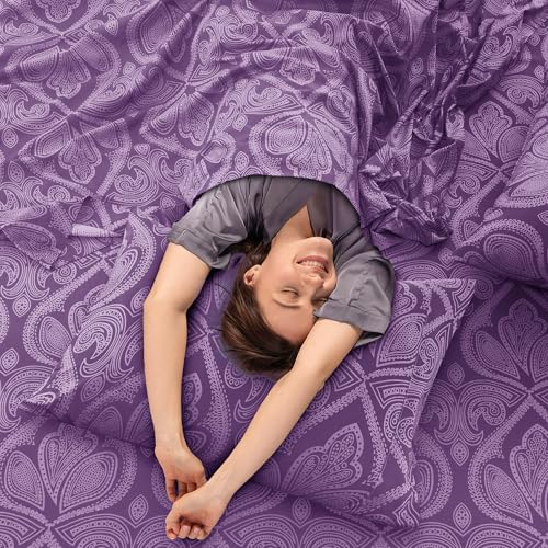 LUX Décor Paisley Queen Sheet Set – 6 Piece Ultra-Soft Microfiber Bed Sheets with Flat Sheet, 16 Inches Deep Pocket Fitted Sheet & 4 Pillowcases, Breathable, Bedroom Decor, Oeko-TEX – Purple