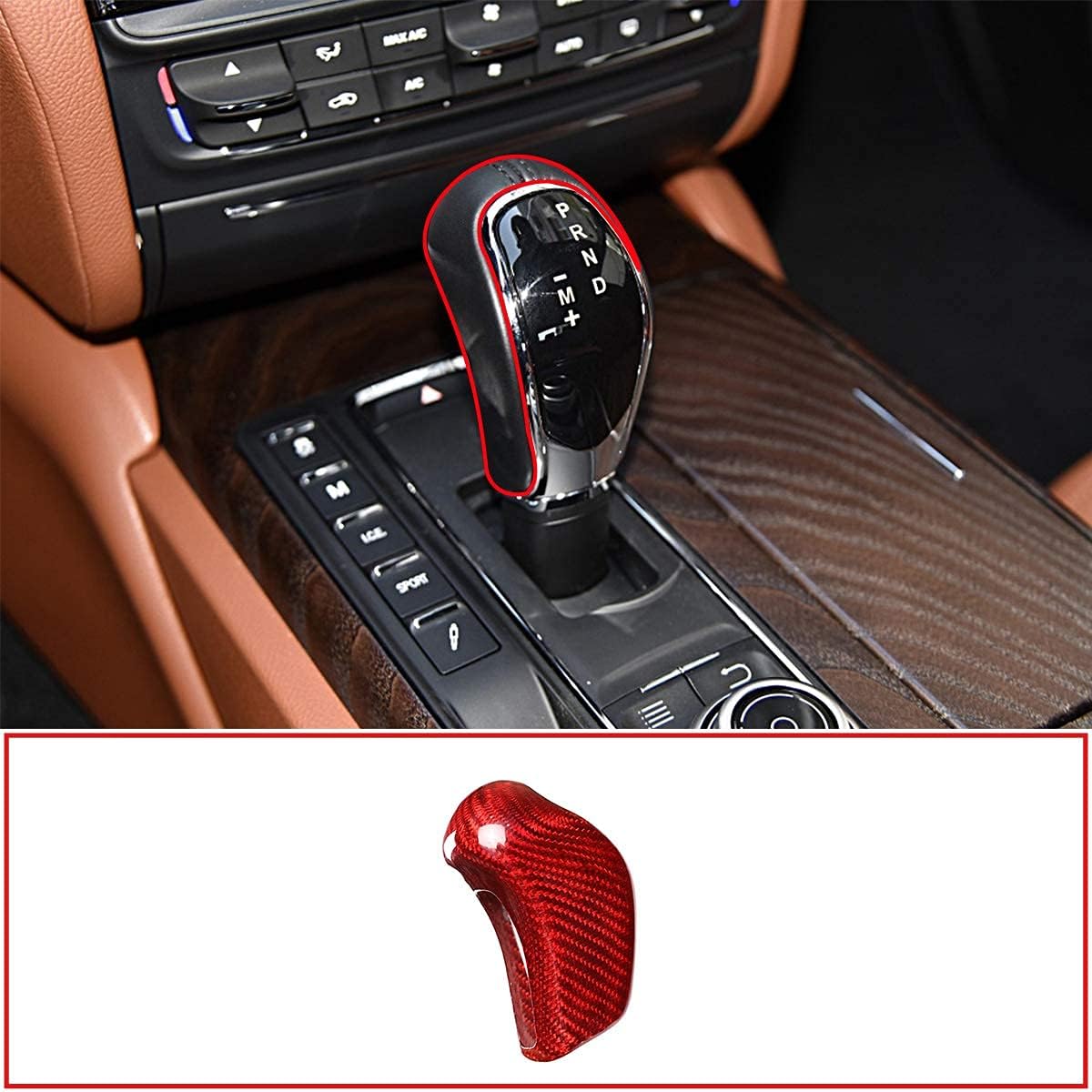 Real Carbon Fiber Center Console Shift knob Cover Head Cover Sticker Gear Shift Head Cover for Maserati Levante16-18Geberit13-18President 2013-2018 car Decoration, YC OC06965, Red
